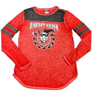 Batman Harley Quinn Semi-Sheer Burnout Style Graphic Tee Juniors Large Red Black